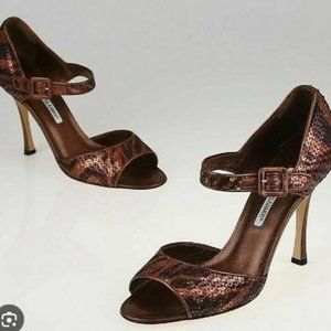 MANOLO BLAHNIK Bronze Sequin CALDO Mary Jane SANDAL - size 41.5 (US 11)